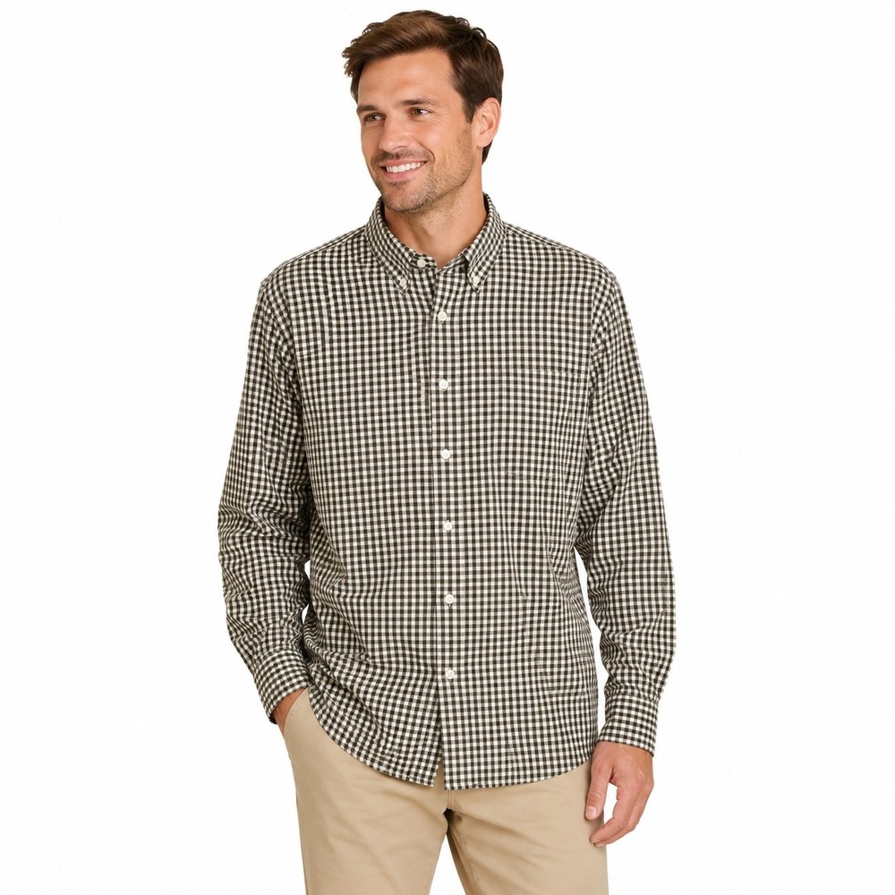 Sonoma Button Down Mens 3XL Tall Olive Green Excellent Gingham Long Sleeve Shirt